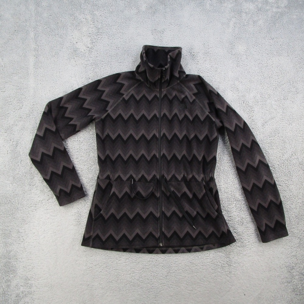 The North Face Fleece Jacket Mens Medium Grey Black Zig Zag Chevron Full Zip